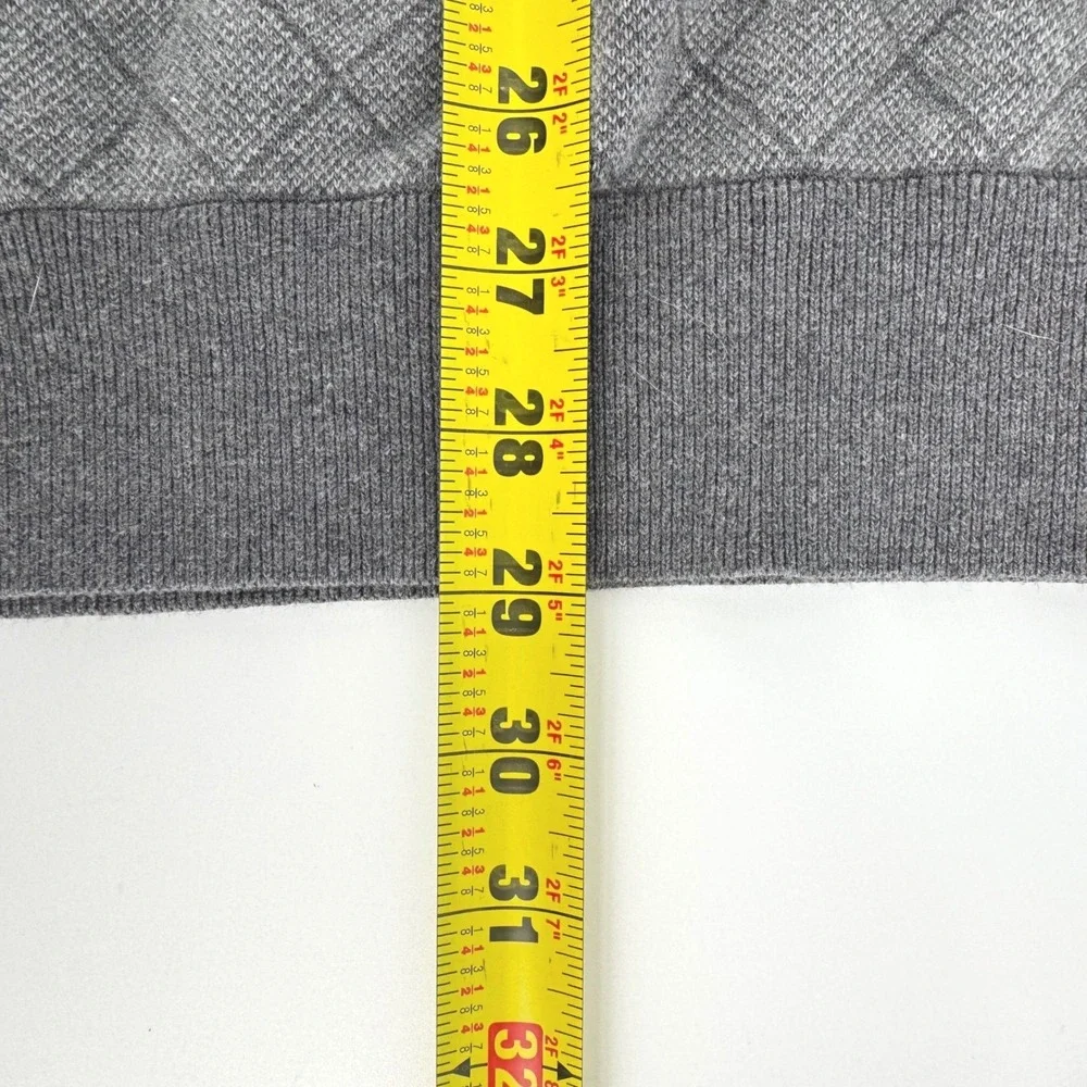 Lands End Mens XXL V Neck Sweater‎ Grey Diamond Knit Supima Cotton Long Sleeve
